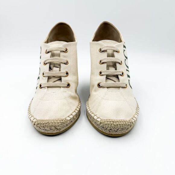 Gucci GG Logo Web Stripe Canvas Wedge Espadrille EU 39 US 9 - Picture 2 of 9